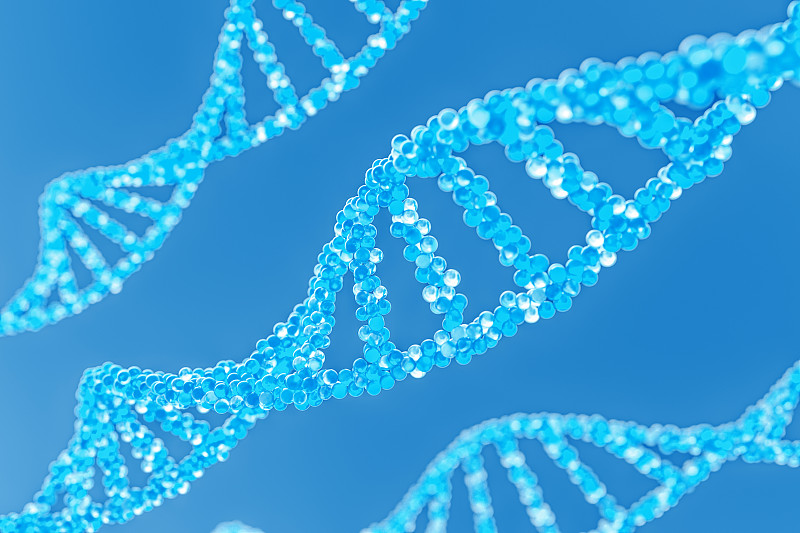 3d渲染，蓝色背景的DNA