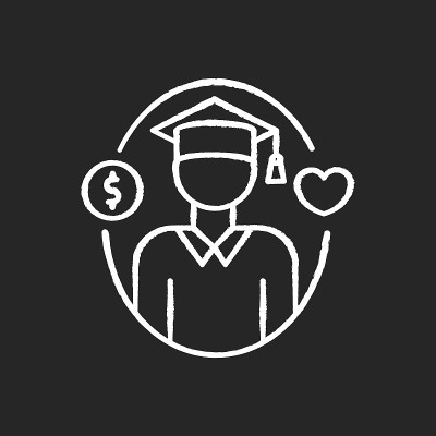 支持学生粉笔在黑色背景上的白色图标