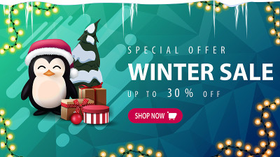 Special offer, winter sale, up to 30% off, green d