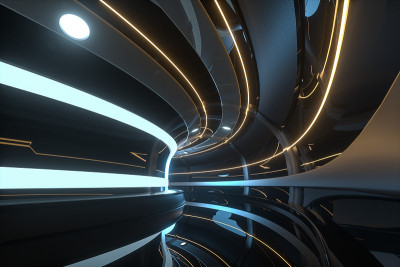 黑暗隧道，最后有光，3d渲染。