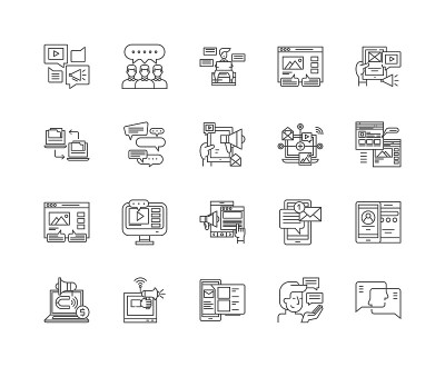 Forums and message boards line icons, signs, vecto