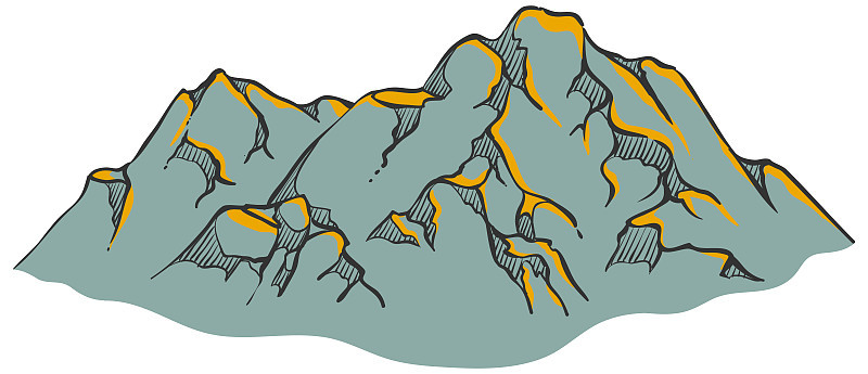 手绘山颜色矢量插图