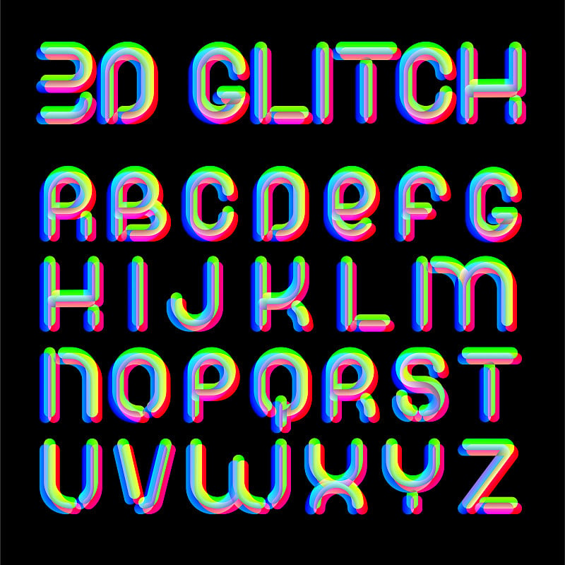 3d Glitch效果字体。