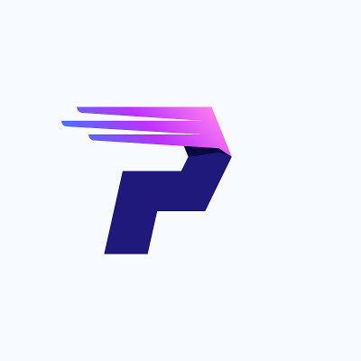 P字母标志配快速速度线或翅膀。