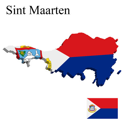 圣马丁旗在地图上的白色背景