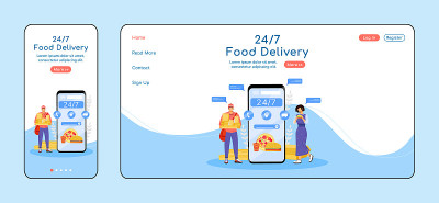 24 hours food delivery adaptive landing page flat 