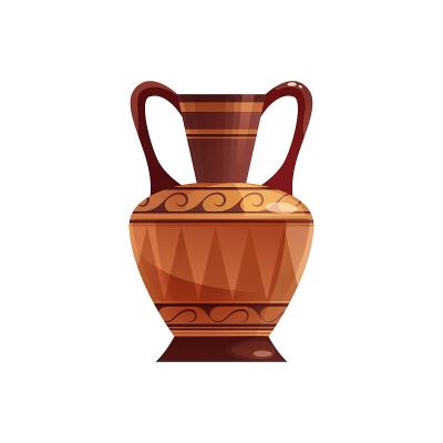 古希腊装饰花瓶。古代传统的陶罐或酒壶。向量卡通插图。
