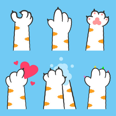 猫爪与不同的手势矢量卡通设置孤立的背景。