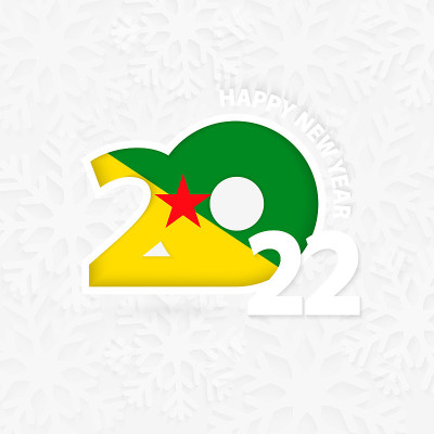 在雪花背景下，法属圭亚那2022年新年快乐。