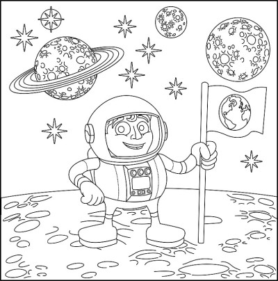 太空卡通场景宇航员在月球上