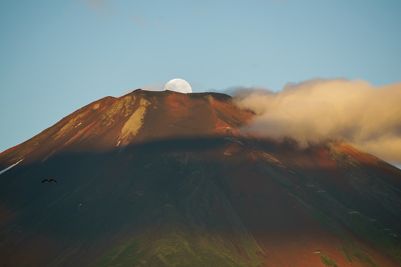 富士山和月落