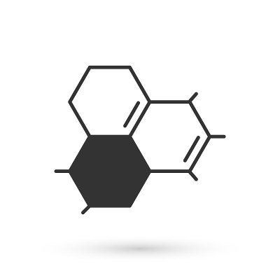 灰色分子油图标孤立在白色背景。化学中的分子结构。向量
