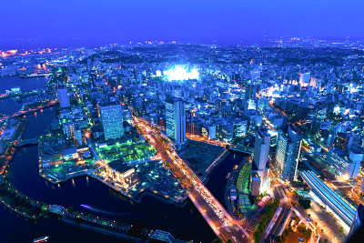 日本神奈川市横滨市水户未来地区夜景。