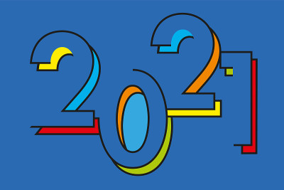 2021年贺卡与时尚和多色图形。