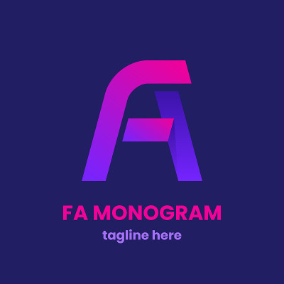 FA字母组合logo设计模板。摘要字母F和字母a是现代矢量符号。