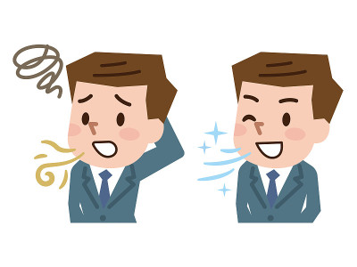 Bad breath from a man's mouth. Refreshing breath f