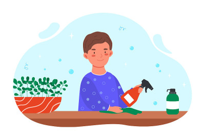 男孩打扫桌子概念