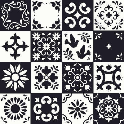 Mexican talavera pattern. Ceramic tiles with flowe
