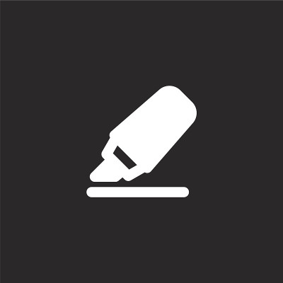 萤光笔图标。填充高亮图标为网站设计和移动，应用程序开发。高亮图标从填充文本编辑器集合孤立的黑色背景。