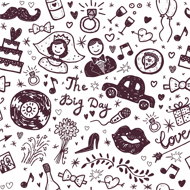 Hand drawn doodle Wedding seamless Vector Sketchy 