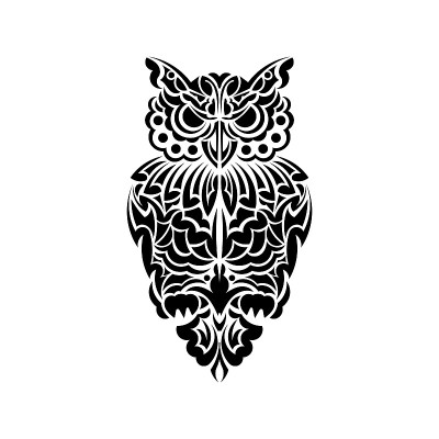 猫头鹰纹身。猫头鹰从模式。很适合纹身和指纹。向量