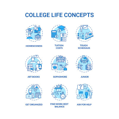 大学生活绿松石概念图标集