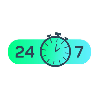24 - 7的服务。24小时一天和7天一周的服务图标。支持秒表和数字24-7的服务理念。向量