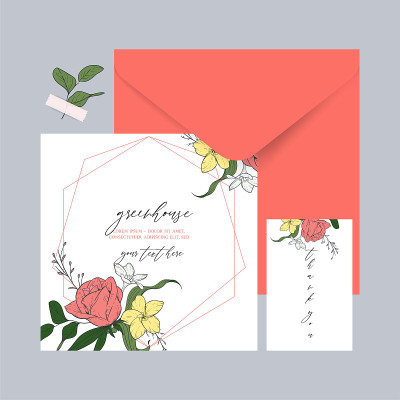 Cards templates with a warm coral shade. Illustrat