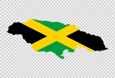 Jamaica flag on map isolated  on png or transparen