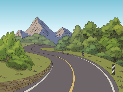 山路图形颜色景观素描插图向量
