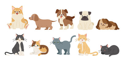 可爱的卡通狗和猫