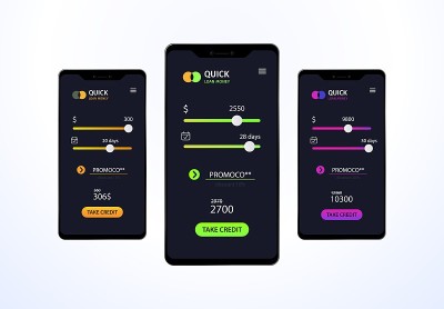 贷钱手机应用概念。微贷ui ux界面。矢量插图。