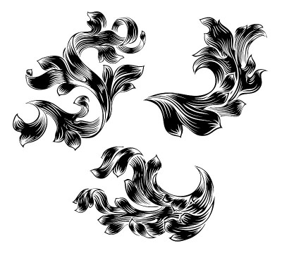 Heraldic Floral Filigree Pattern Scroll Design Set