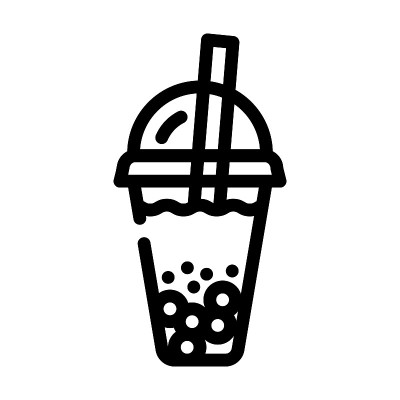 气泡茶线图标矢量插图黑色