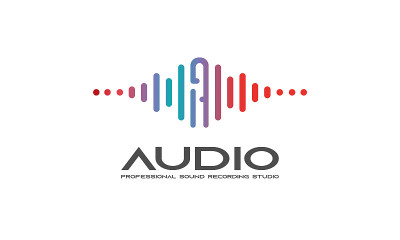 DJ舞会标志，录音室标志，音频波和灯光暗梯度背景