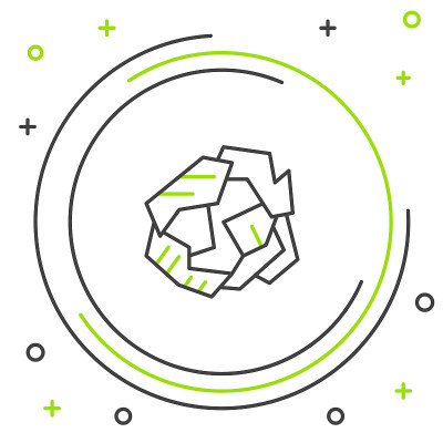 白色背景上孤立的皱巴巴的纸球图标。色彩斑斓的轮廓的概念。向量