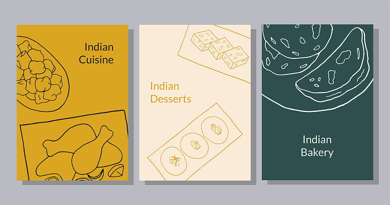 Hand drawn poster set with pakora, chicken tandoor