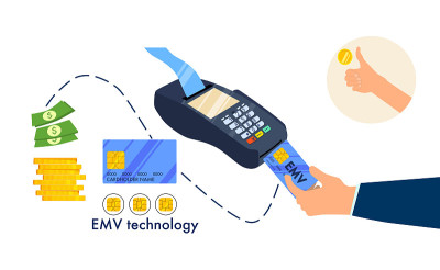 EMV payment method concept. Payment machine. Hand 