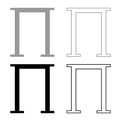 Pi希腊符号大写字母大写字体图标轮廓设置黑色灰色矢量插图平面风格图像