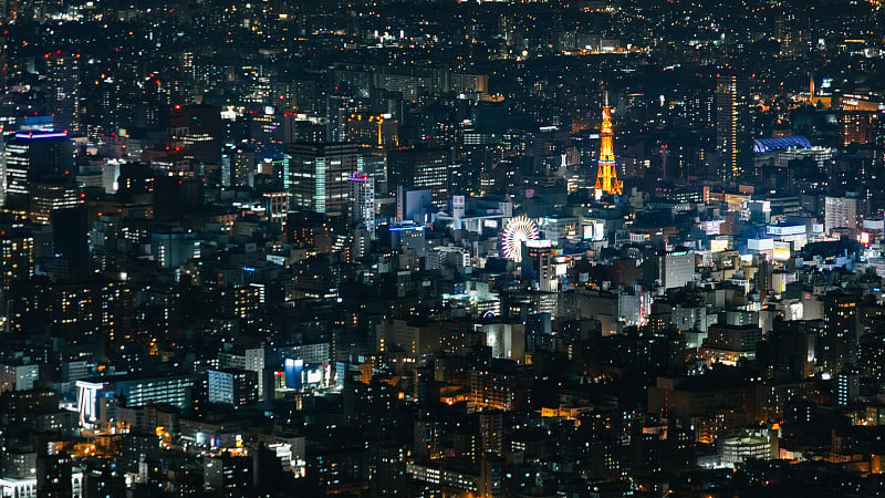 日本北海道小樽夜景(远摄、变焦镜头)