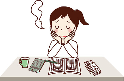 A girl sighing with a household account book.