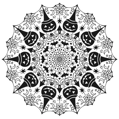 万圣节曼荼罗单色插图素材