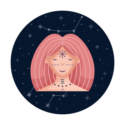 处女座黄道标志与星星和星座的平面矢量插图