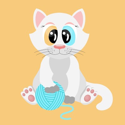 卡通猫的性格。可爱的安哥拉猫。小动物正坐着。矢量图
