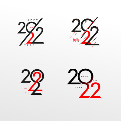 一套现代标志2022小面标志文字设计。新年快乐标签和节日快乐模板卡。2022年商业日记封面，祝福。宣