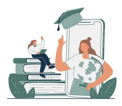 个人学习抽象概念矢量插图。在线家教、数字学习、录影课、视频电话、网络研讨会、智能课堂、培训课程、电子