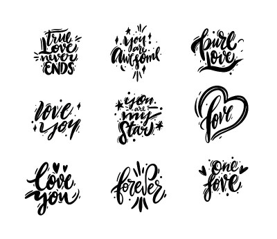 Love quotes set. Hand drawn vector lettering. Love