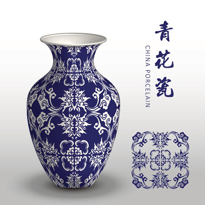 深蓝色瓷瓶曲线螺旋链花