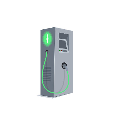 电动汽车充电站。E-charge。绿色能源或生态概念。向量