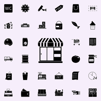 kiosk商店图标。市场图标通用设置为网络和移动